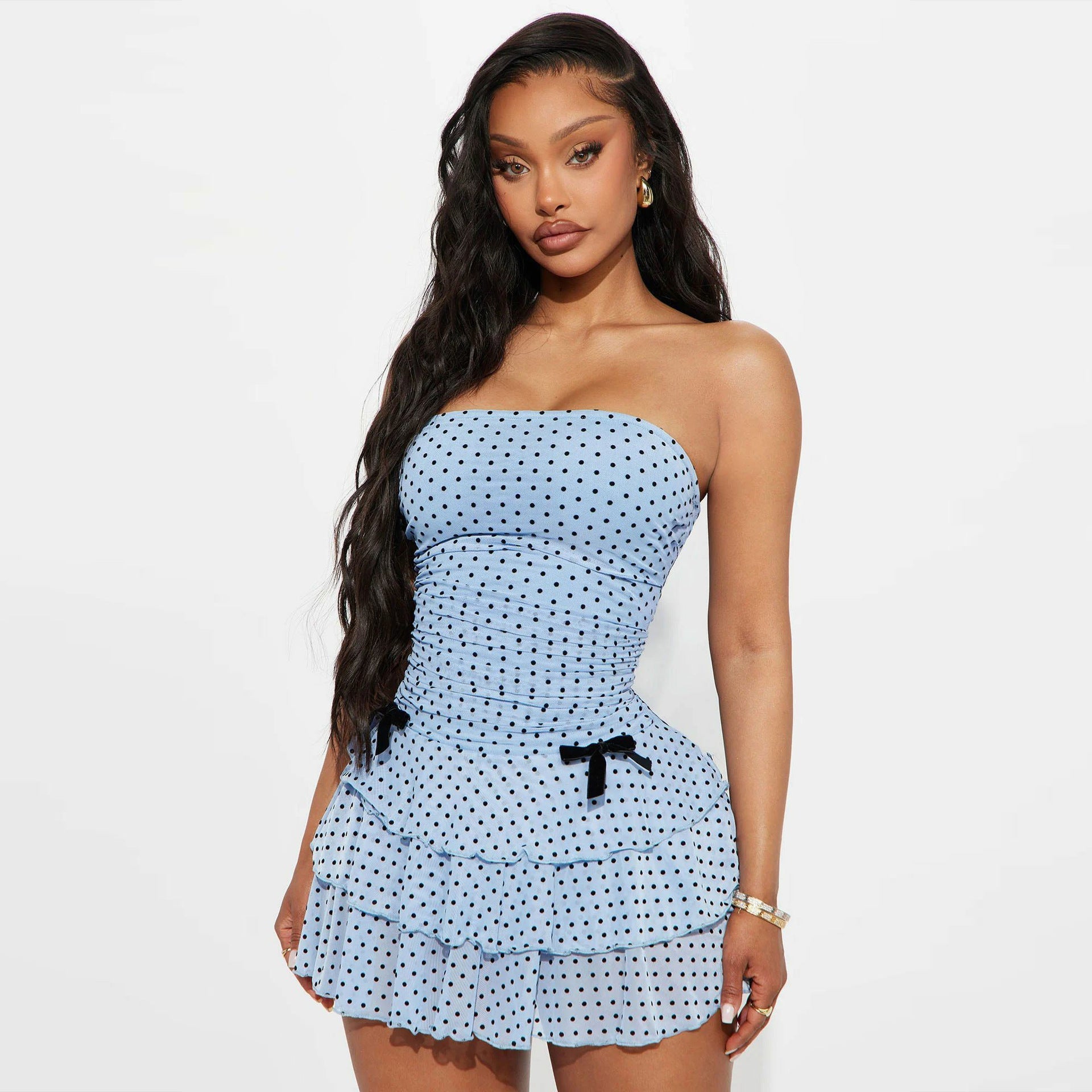 Lively Playful Blue Polka Dot Tube Dress