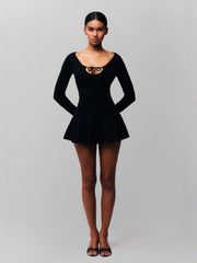 Mysterious Sexy Black Tie-Front Dress