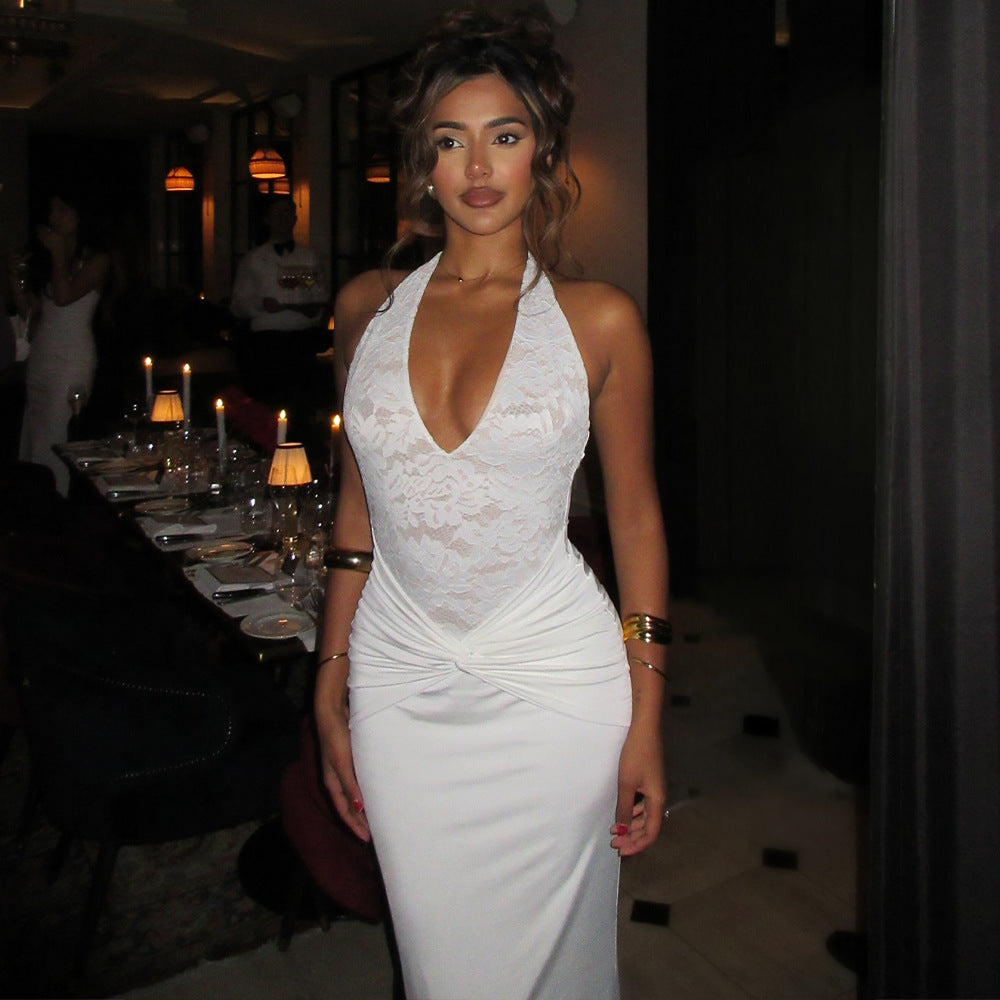 Party Exquisite Lace Halter Maxi Dress