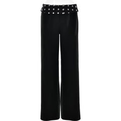 Casual Classic Polka Dot Waist Foldover Straight Leg Pants