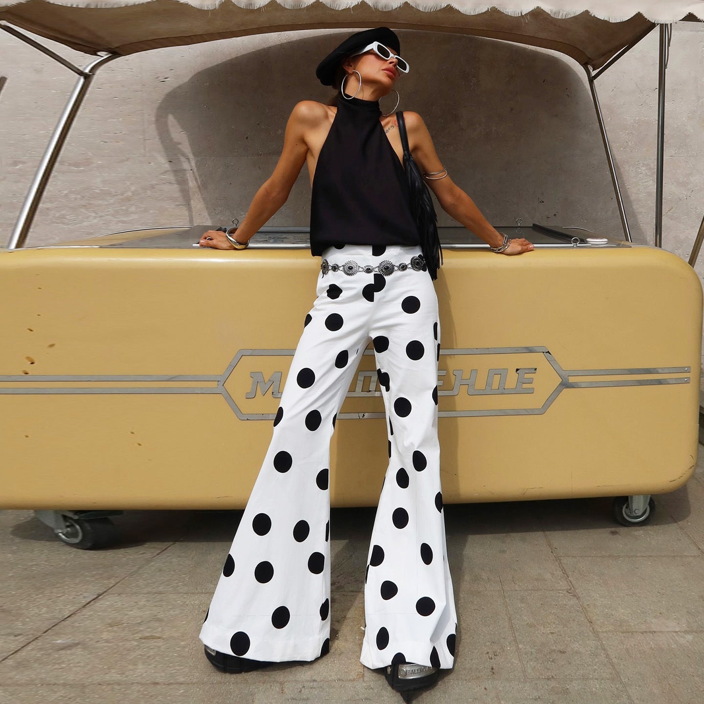 Retro Stylish Polka Dot Flare Pants