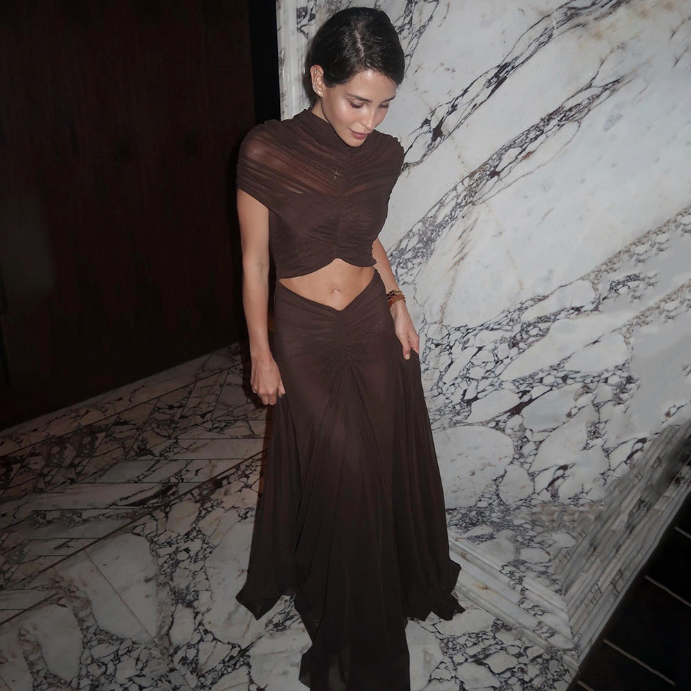 Robe maxi froncée à ventre plat pour une soirée sexy