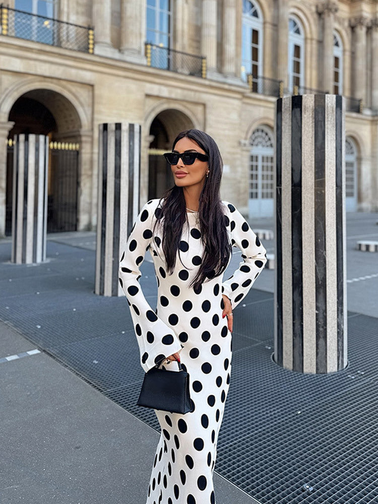 Black and White Polka Dot Mermaid Maxi Dress