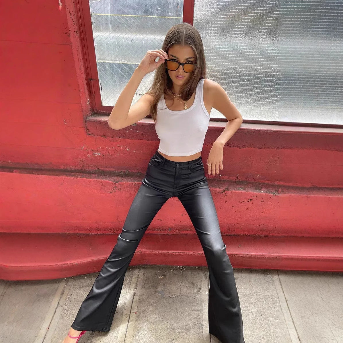 Street Style Black Leather Pants