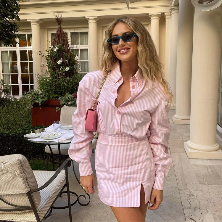 Ensemble deux pièces à rayures roses fraîches 