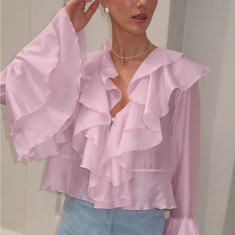 Romantic Pink Ruffle Blouse