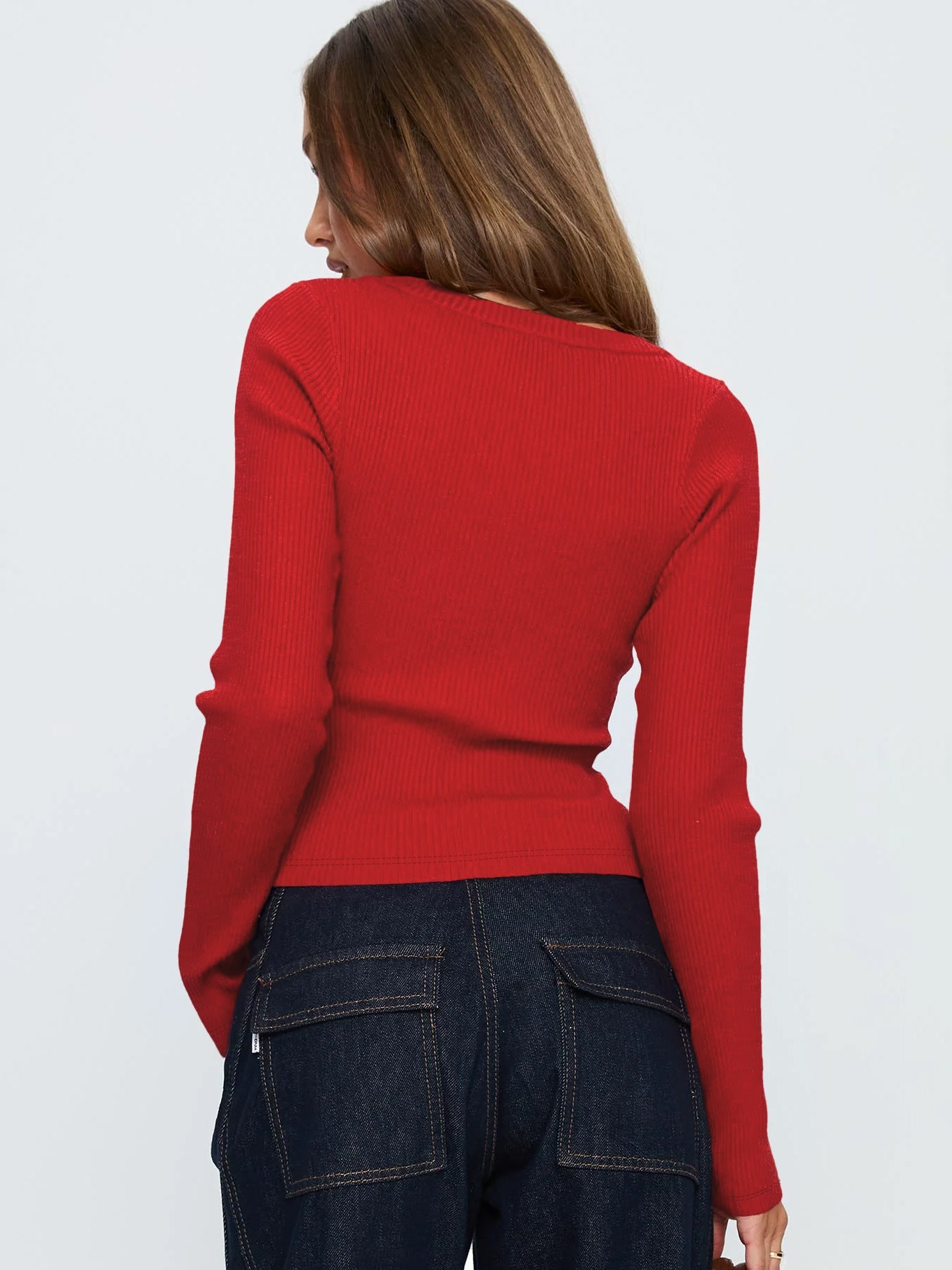 Date Minimalist Buttoned Knit Long Sleeve Top