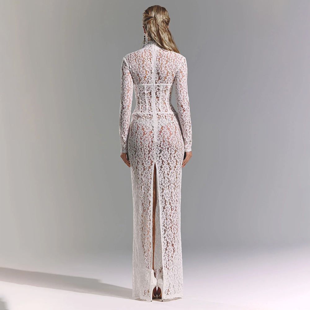 Elegant Luxurious White Lace Maxi Dress