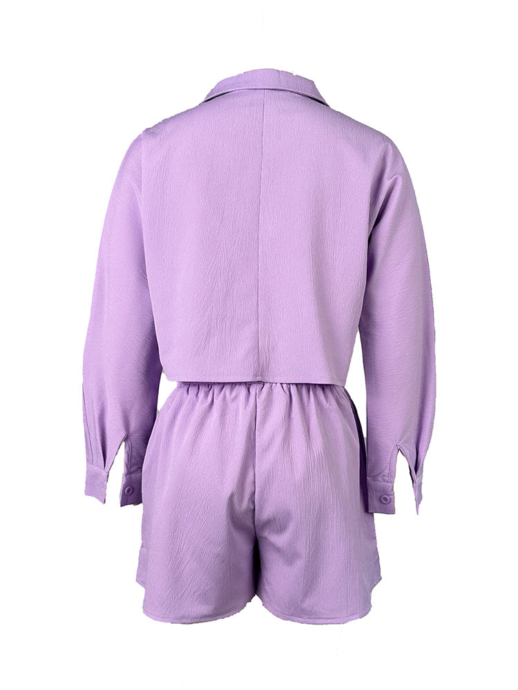 Button Crop Top  Shorts Set