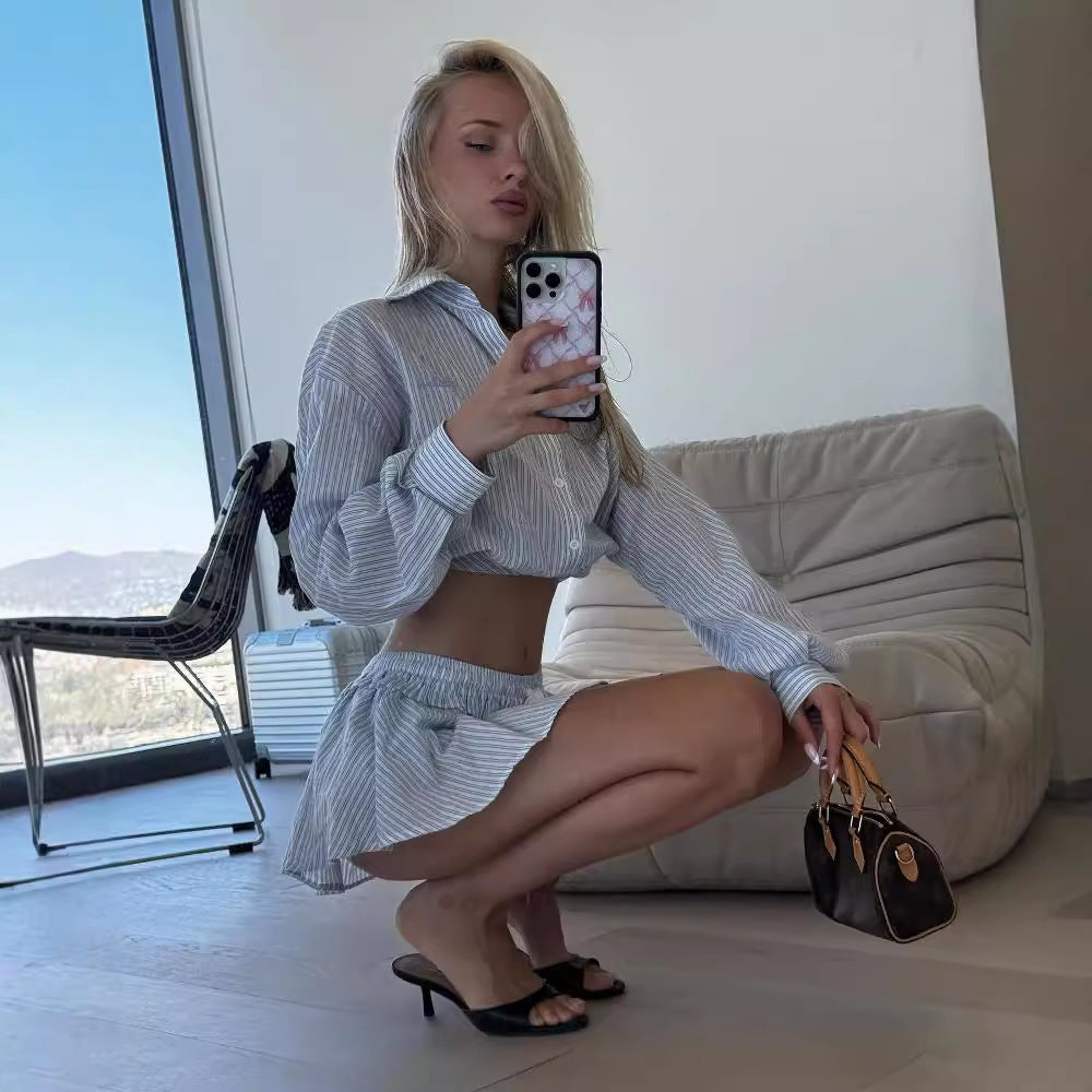 Stripes Blue and White Striped Two Piece Outfit