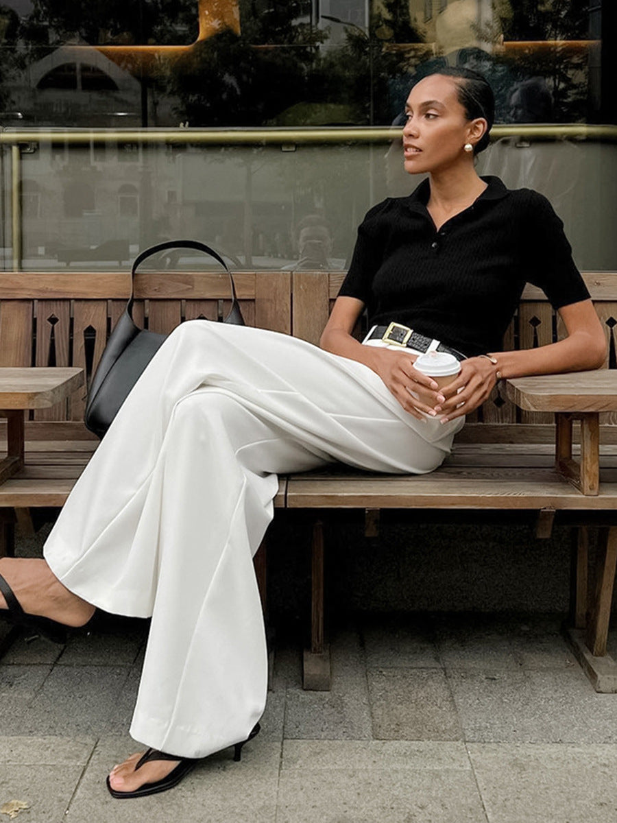 Street Elegant White Wide Leg Pants