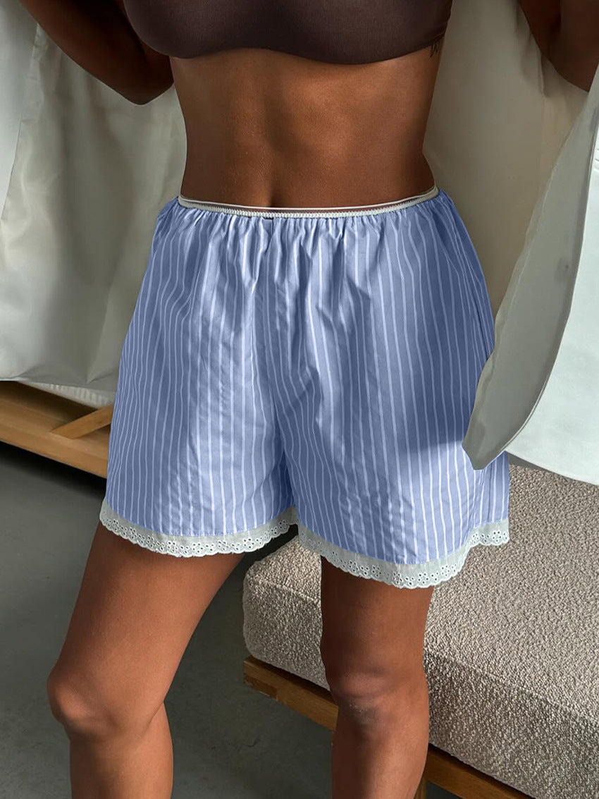 Leisure Fresh Striped Lace Shorts