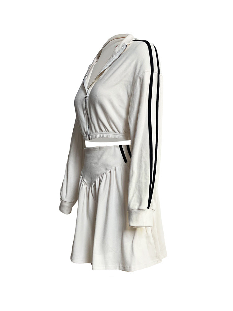 Zip Crop Top  Skirt Set