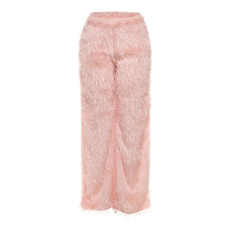 Luxurious Bold Fuzzy Straight Leg Pants