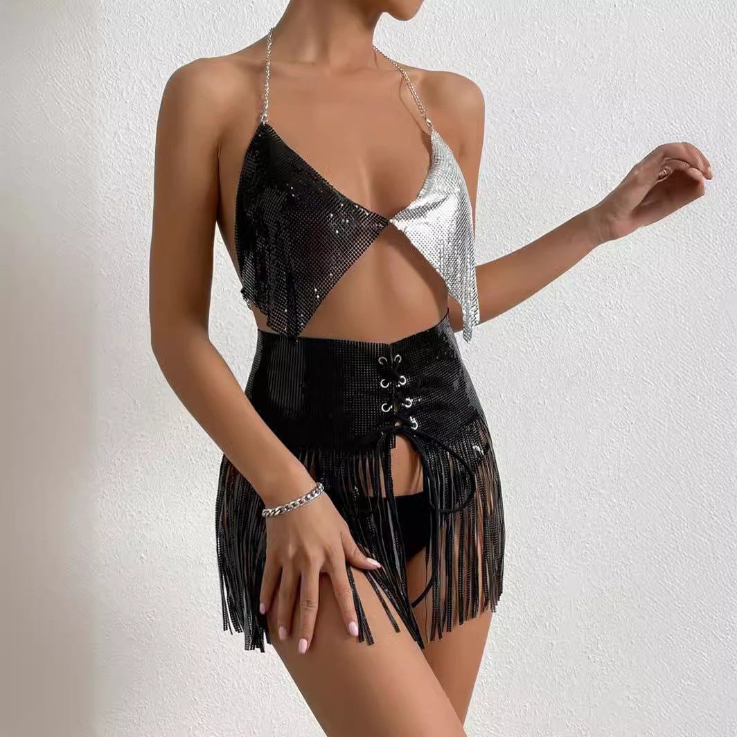 Ensemble deux pièces à sequins tendance pour faire la fête 