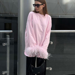 Dreamy Pink Feather Sleeve T-shirt