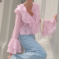 Romantic Pink Ruffle Blouse