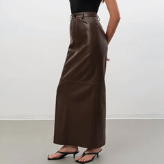Professional Classic Brown Leather Maxi Skirt