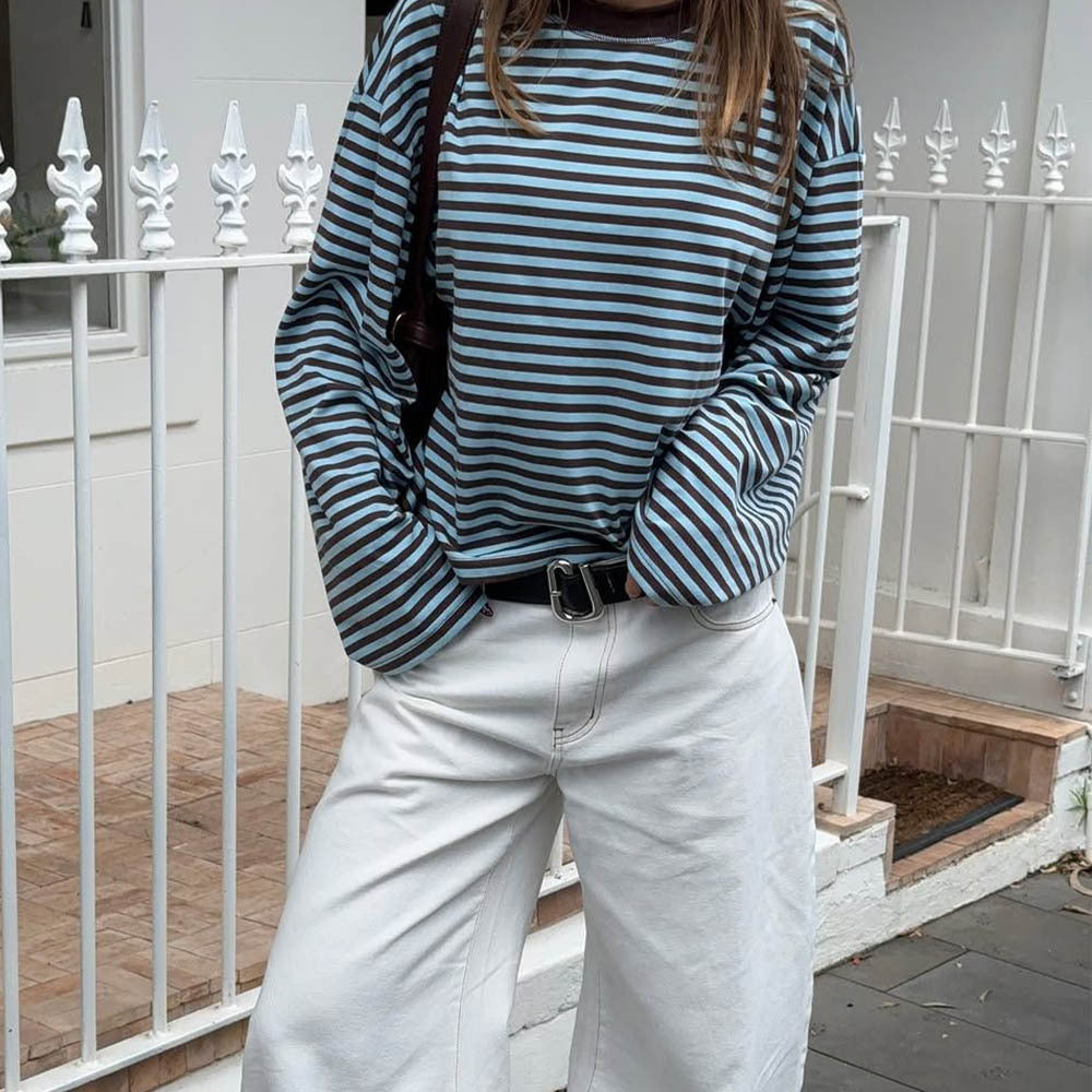 Street Style Relaxed Striped Long-sleeve T-shirt