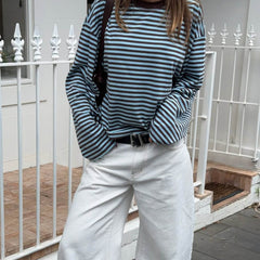 Street Style Relaxed Striped Long-sleeve T-shirt