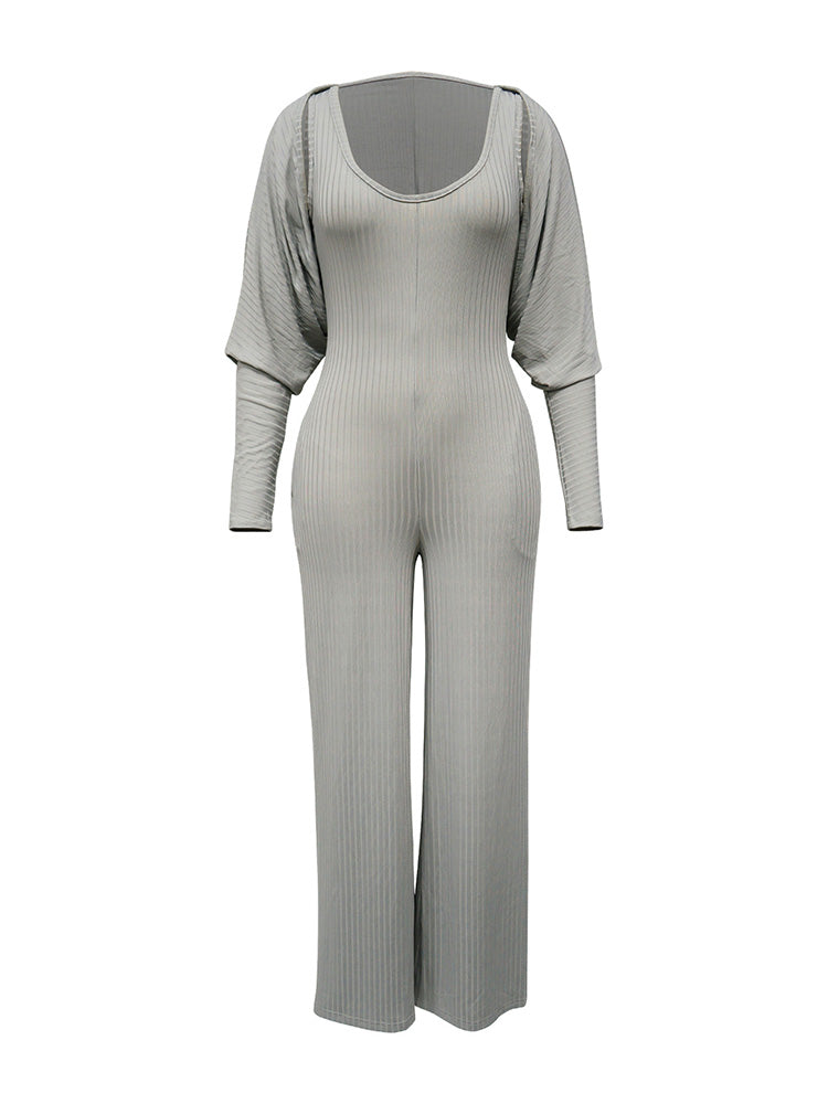 Ribbed Bolero  Jumpsuit Set