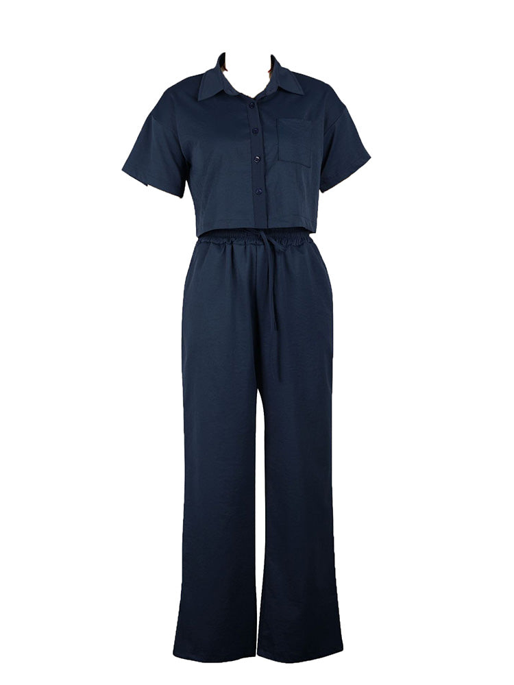 Linen Crop Top Pants Set