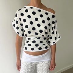 Stroll Retro Polka Dot Off Shoulder Top