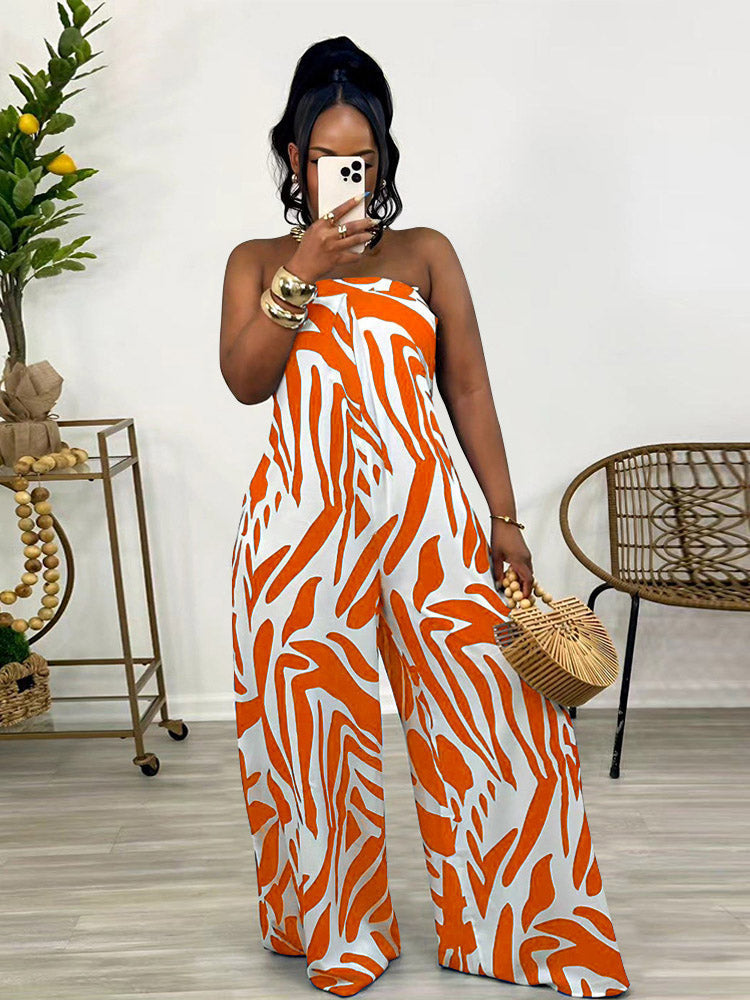 Strapless Printed Wide Jumpsuits