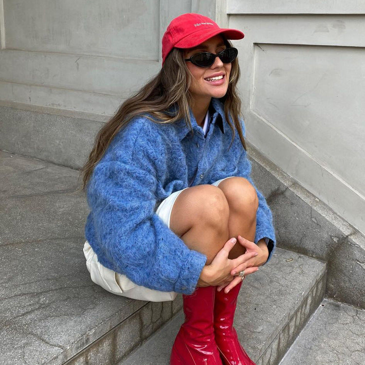 Chic Blue Woolen Jacket