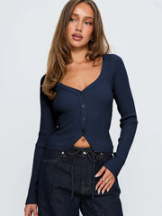 Date Minimalist Buttoned Knit Long Sleeve Top