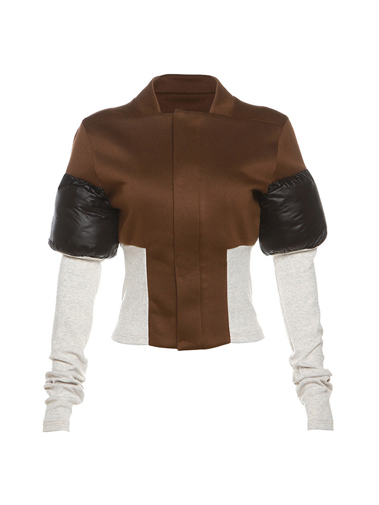 Colorblock Puffer Knit Sleeve Jackets