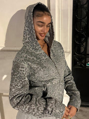 Street Casual Leopard Print Hooded Jacket