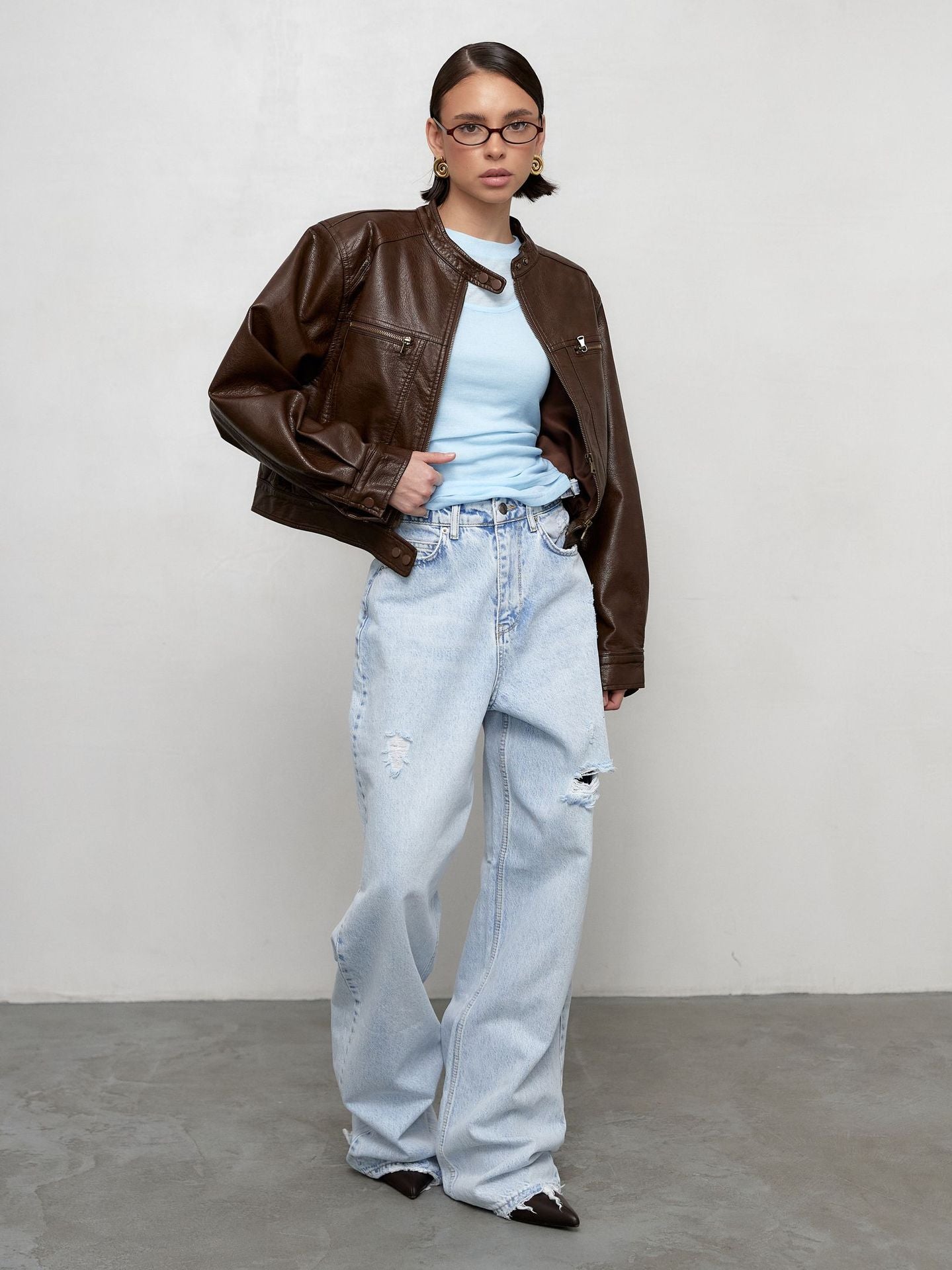 Stylish Ripped Light Blue Jeans