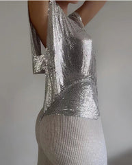 T-shirt à paillettes métalliques futuristes pour festival