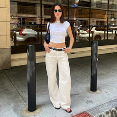 Modern Effortless Cream Low Waist Straight Leg Pants