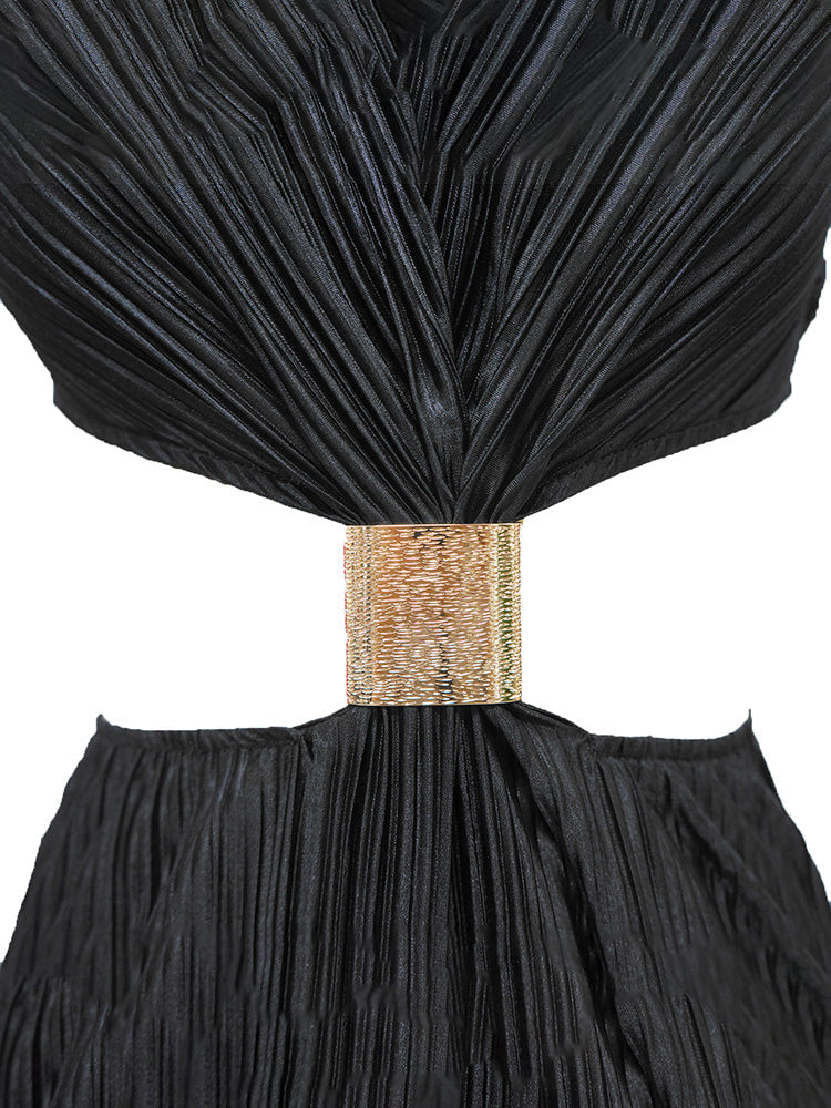 Halter Cutout Pleated Dresses