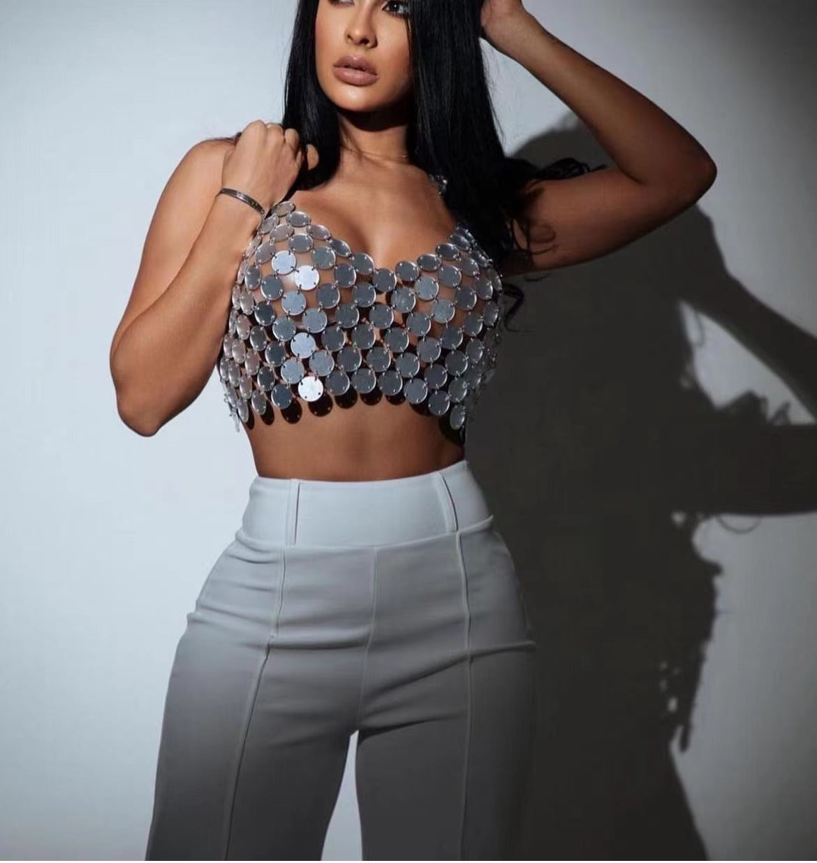 Party Sizzling Metallic Sequin Cami Top