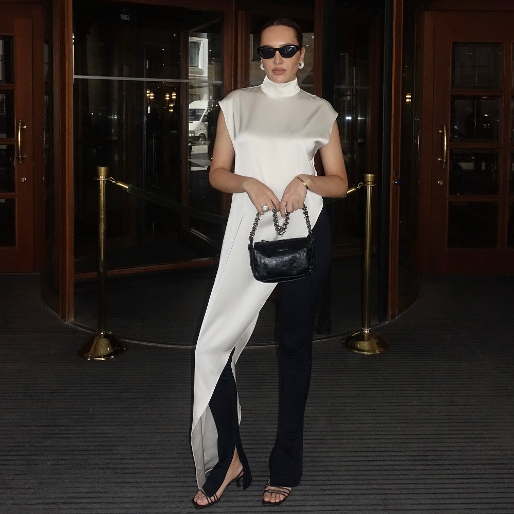 Evening Chic Confident Asymmetrical Satin Top