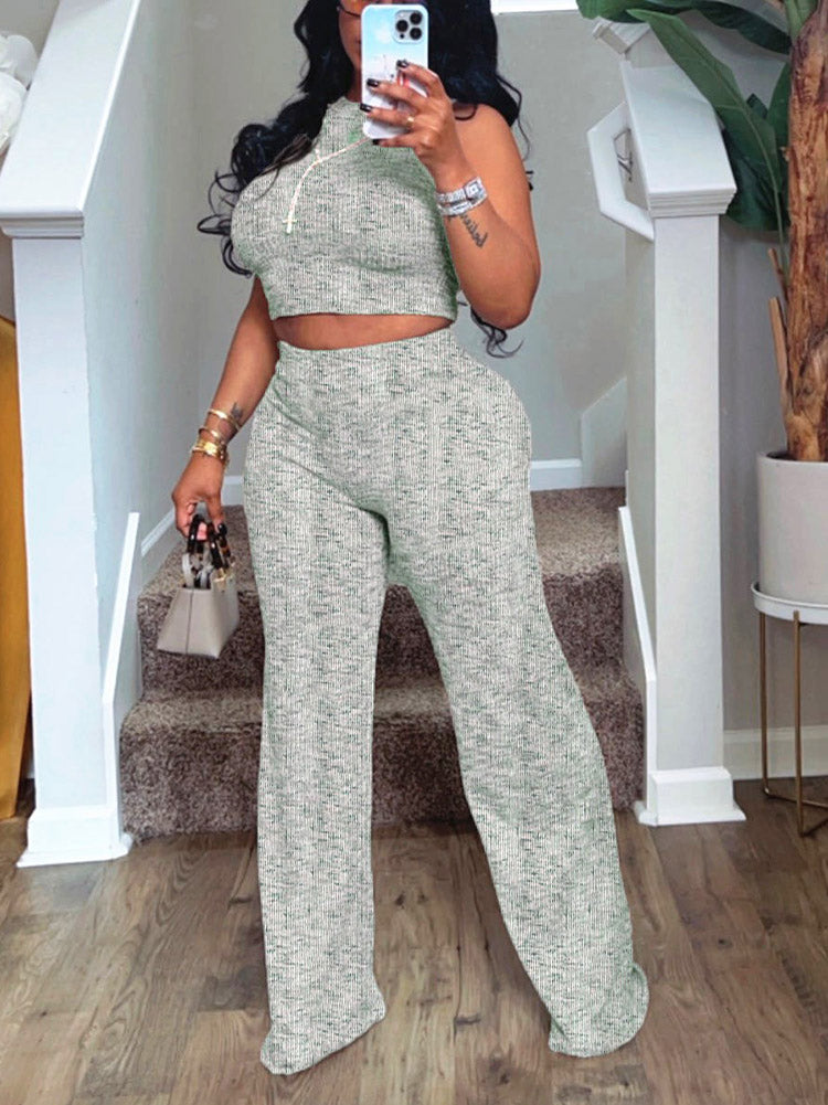 Ribbed Crop Top Pants Set
