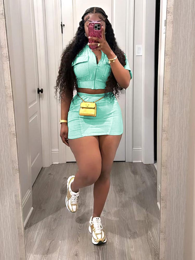 Ribbed Crop Top Skirt Set