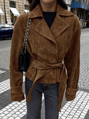 Chic Elegant Suede Trench Coat