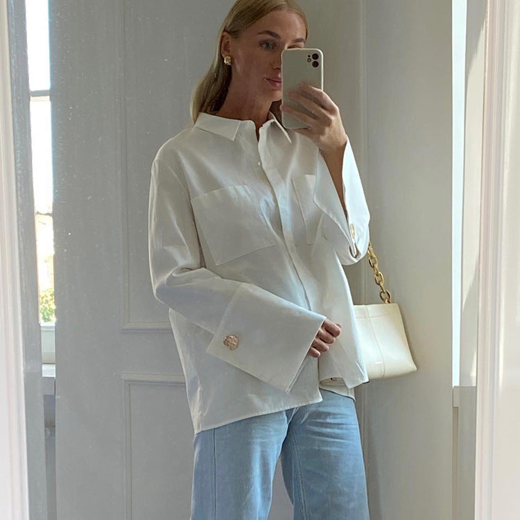 Chemise blanche décontractée à poches 