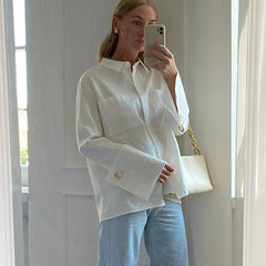 Chemise blanche décontractée à poches 