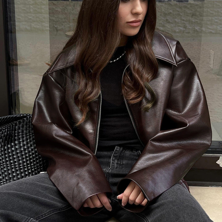 Street Style Dark Maroon Leather Jacket