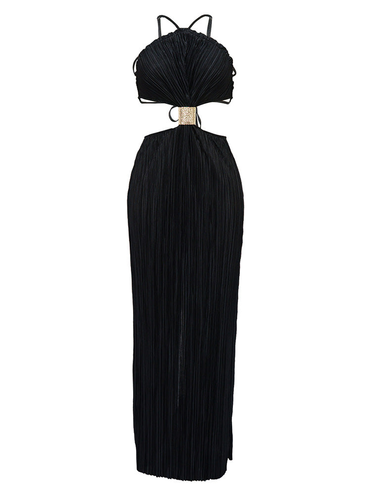 Halter Cutout Pleated Dresses