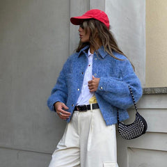 Chic Blue Woolen Jacket