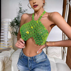 Vacation Green Fresh Natural Sequin Halter Top