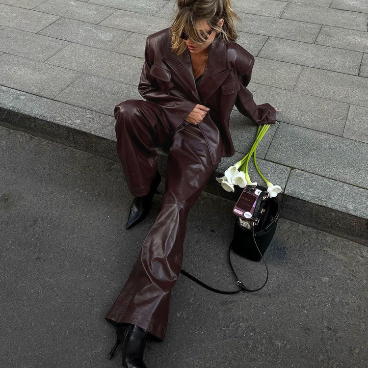 Ensemble de costume en cuir marron tendance 