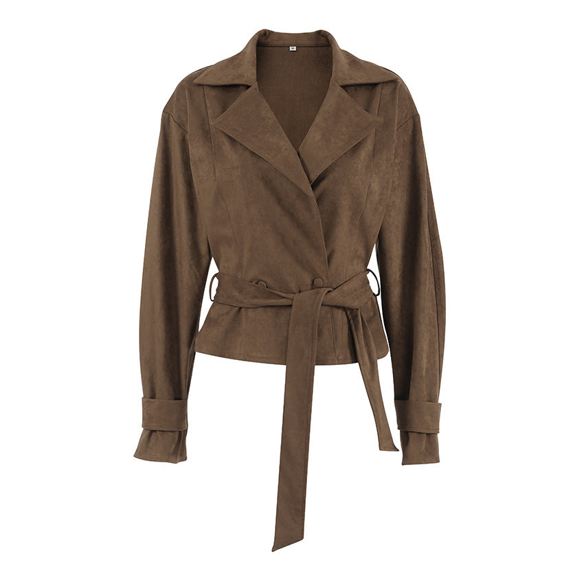 Chic Elegant Suede Trench Coat