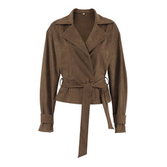 Chic Elegant Suede Trench Coat